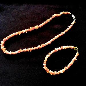 Genuine Coral Necklace and Bracelet Set